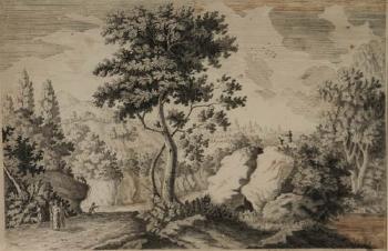Two figures sitting on a hillside. Figures in a mountain landscape by 
																			Gio Untersteiner