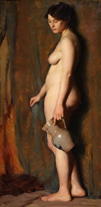 Female nude with jug by 
																	Harry Farlow
