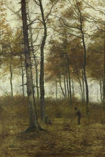 Autumn landscape with figure by 
																			Henri Rul