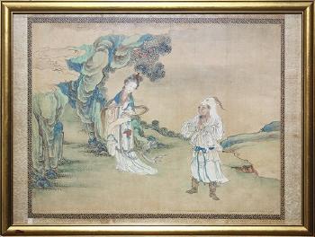 A Guanyin and a demon. Beauty along with a man wearing a ram's hide by 
																			 Jingbai Yang Xingcan