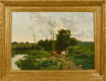 Landscape with a River and Cows by 
																	Fernand Labruyere