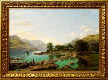Landscape with mountains by a lake (possibly Lake Maggiore) by 
																	Eliza Agnetus Emilius Nijhoff