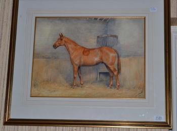 A chestnut horse standing in a stable by 
																	Dorothy Margaret Alderson