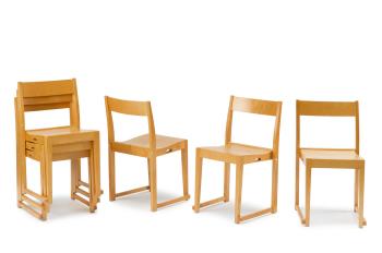 Six stacking chairs by 
																			Sven Markelius