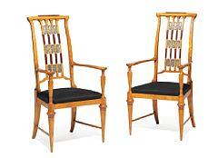 A pair of Art Nouveau birch armchairs by 
																	Anton Rosen