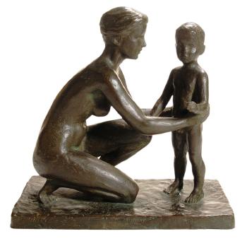 Kneeling Nude with Child by 
																			Arne Durban