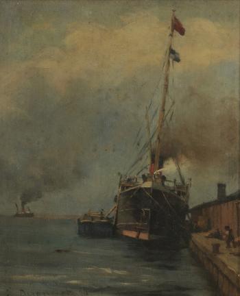 Anchored Steamer by 
																			Edmond Dyonnet
