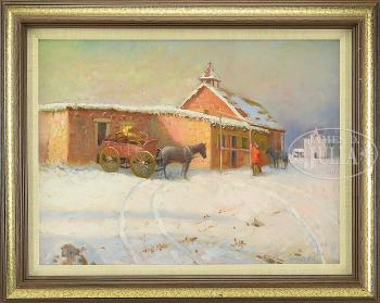 Figure with Horse and Cart outside Mission in Winter by 
																	William Harnden