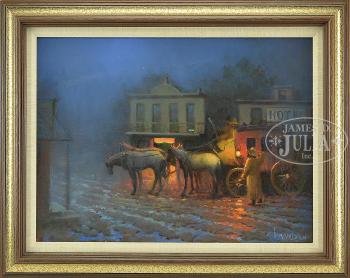 Stage Coach Pulling up to Hotel at Night by 
																	William Harnden