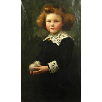 Portrait of a young boy with a ball by 
																	Samuel G Enderby
