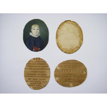 A portrait miniature of a Young Boy holding a book and a further portrait miniature of Miss Robina Muter (Scottish School, circa 1810) by 
																			John Dixon of Bath
