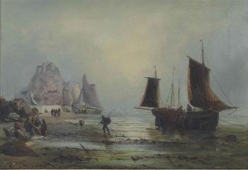 Fishermen on The Coast, Possibly at St Michael's Mount, Cornwall by 
																	Karl Adloff
