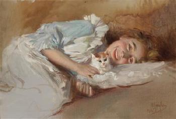 Girl with Cat by 
																	Horazio Gaigher