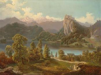View of the Castle and Island with St Mary’s Church on Lake Bled by 
																	Anton Karinger