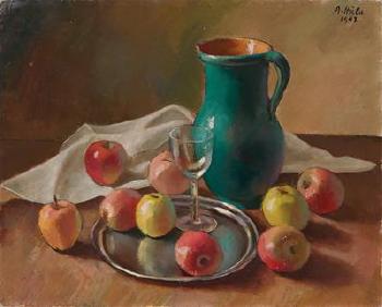 Still life with jug and apples by 
																	Anton Hula