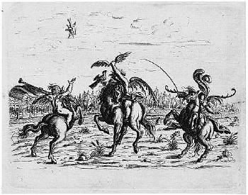 Groteskenblatt mit drei Genien zu Pferde; Groteskenblatt mit zwei Genien im Duell by 
																	Christoph Jamnitzer