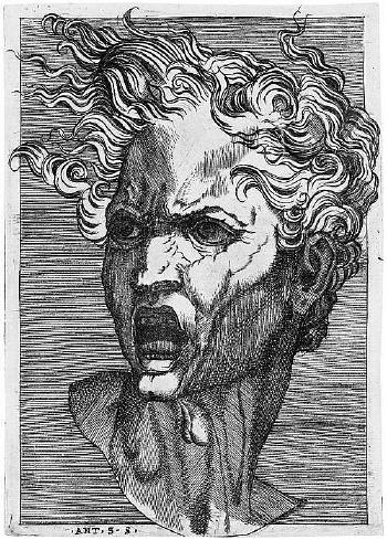 Männerbüste mit lockigem Haar und zum Schrei geöffnetem Mund, nach links gewandt by 
																	Antonio Salamanca