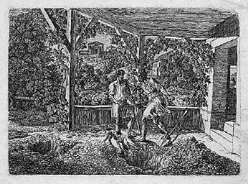 Zwei Männer graben ein Loch unter einer Pergola by 
																	Carl von Vittinghoff