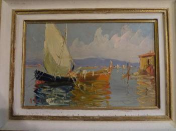 Vue présumée de Saint-Tropez avec bateaux amarés by 
																	 Salomon le Tropezien