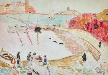 Beside the red cliff, Collioure by 
																			Ambrose Lance Hallen