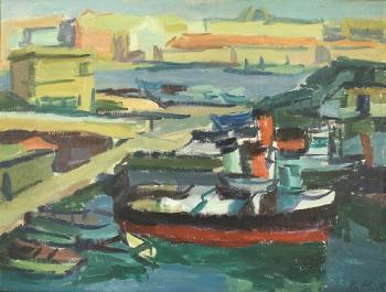 Boats in the harbor by 
																			Juzefa Katiliute