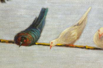 Girl Coaxing Four Birds on a Wire by 
																			Augusto Calabi