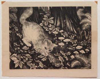 Kitten and falling leaves by 
																			Agnes Gabrielle McNulty Tait
