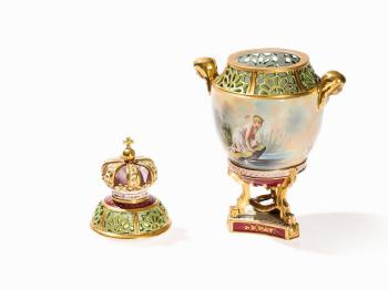 Magnificent Potpourri Crown Vase by 
																			 Saxon Porcelain Factory of Potschappel