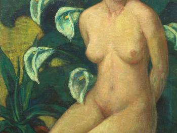 Female Nude with Calla by 
																			Carl Max Rebel