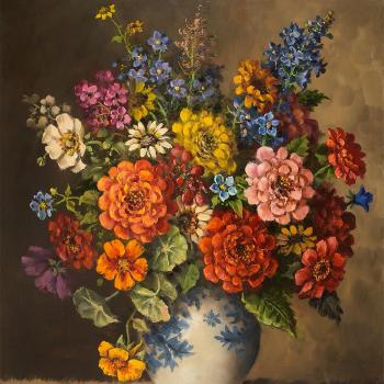 Floral Still Live with Zinnia by 
																			Willy Hanft