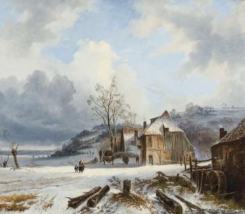 Winter hillscape with figures by 
																	Wijnand Nuijen