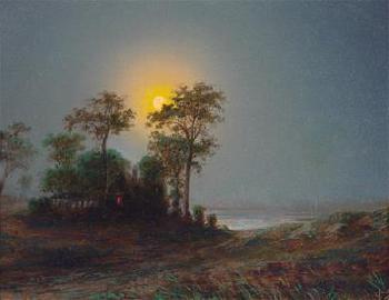 Landscape by the Water in the Moonlight by 
																	Anton Waldhauser