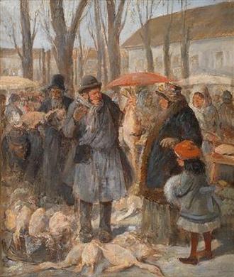 Hustle and Bustle at the Poultry Market by 
																	Ernst Juch