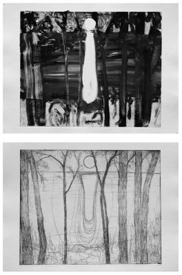 Three seascapes (moontrail and trees) by 
																	Silke Otto-Knapp