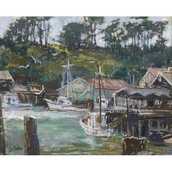 Two old ranch barns; Noyo (a harbor scene) by 
																			Blessing LeMohn