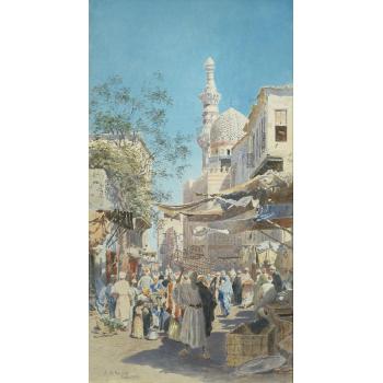 A busy street scene, Cairo by 
																	Alexandre Nicolaievitch Roussoff