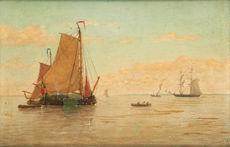 Barques de pêche dans l’estuaire by 
																	Leon Jules Valckenaere