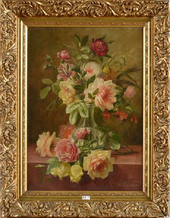Vase de roses sur un entablement by 
																	Karl Ruperti