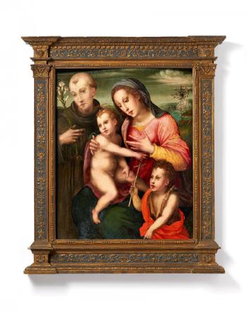 Madonna with Child Jesus, St John and the St by 
																			 Puligo