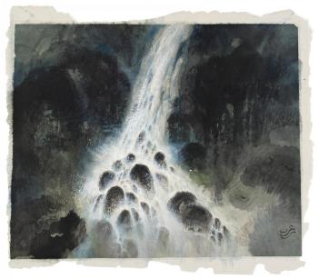 Ohne Titel (Wasserfall mit Felsen) by 
																			 Wang Jianan