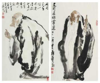 Portrait des Laozi und des Poeten Jia Dao by 
																	 Qin Hua