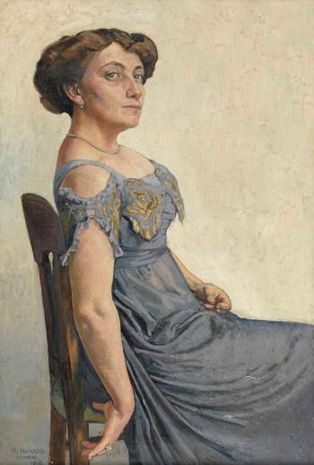 Sitzende Dame in blauem Kleid by 
																	Philippe Hainard