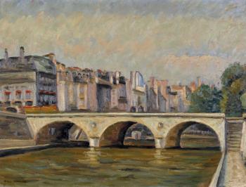 Seinepartie in Paris mit Brücke by 
																	Anton Ender