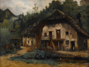 Altes Bauernhaus mit Spinnerin by 
																	Victor Marie Felix Danvin
