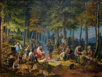 Jagdvesper im Wald by 
																	Gustav Majer