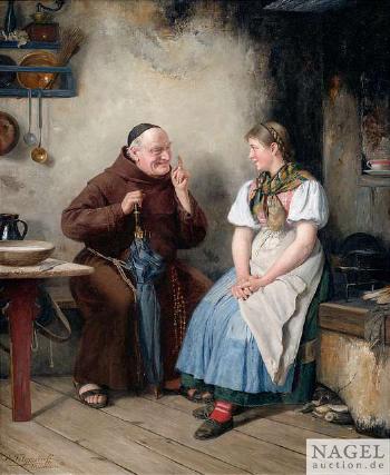 Mönch im Gespräch mit einem Bauernmädchen by 
																	Paul Felgentreff