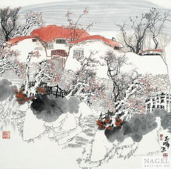 Gehöft hinter blühenden Bäumen by 
																	 Niu Zhiye