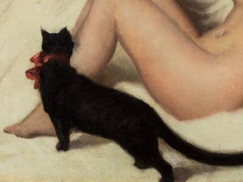Female Nude with Cat by 
																			Karoly Teuchert