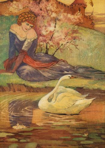 Princess regarding a swan by 
																			Constance Ethel Rowlands