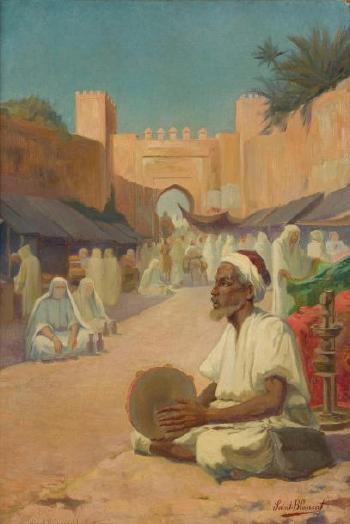 Maroc, Joueur de tambourin dans une rue by 
																	Louis Saint-Blancat